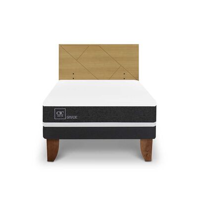 Cama Europea CIC 1,5 Plazas Ortopedic + Respaldo Villarrica Mostaza