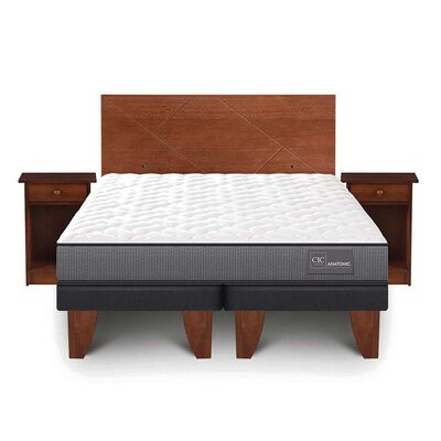 Cama Europea CIC Base Dividida 2 Plazas Anatomic + Respaldo + 2 Veladores New Villarrica