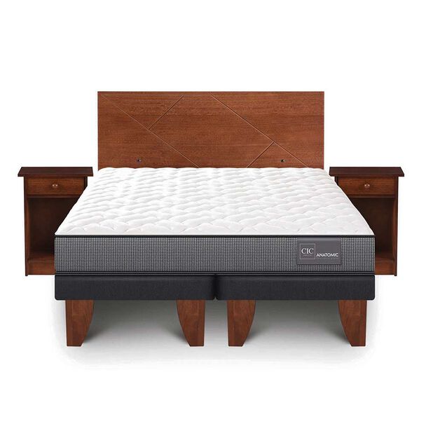 Cama Europea CIC Base Dividida 2 Plazas Anatomic + Respaldo + 2 Veladores New Villarrica