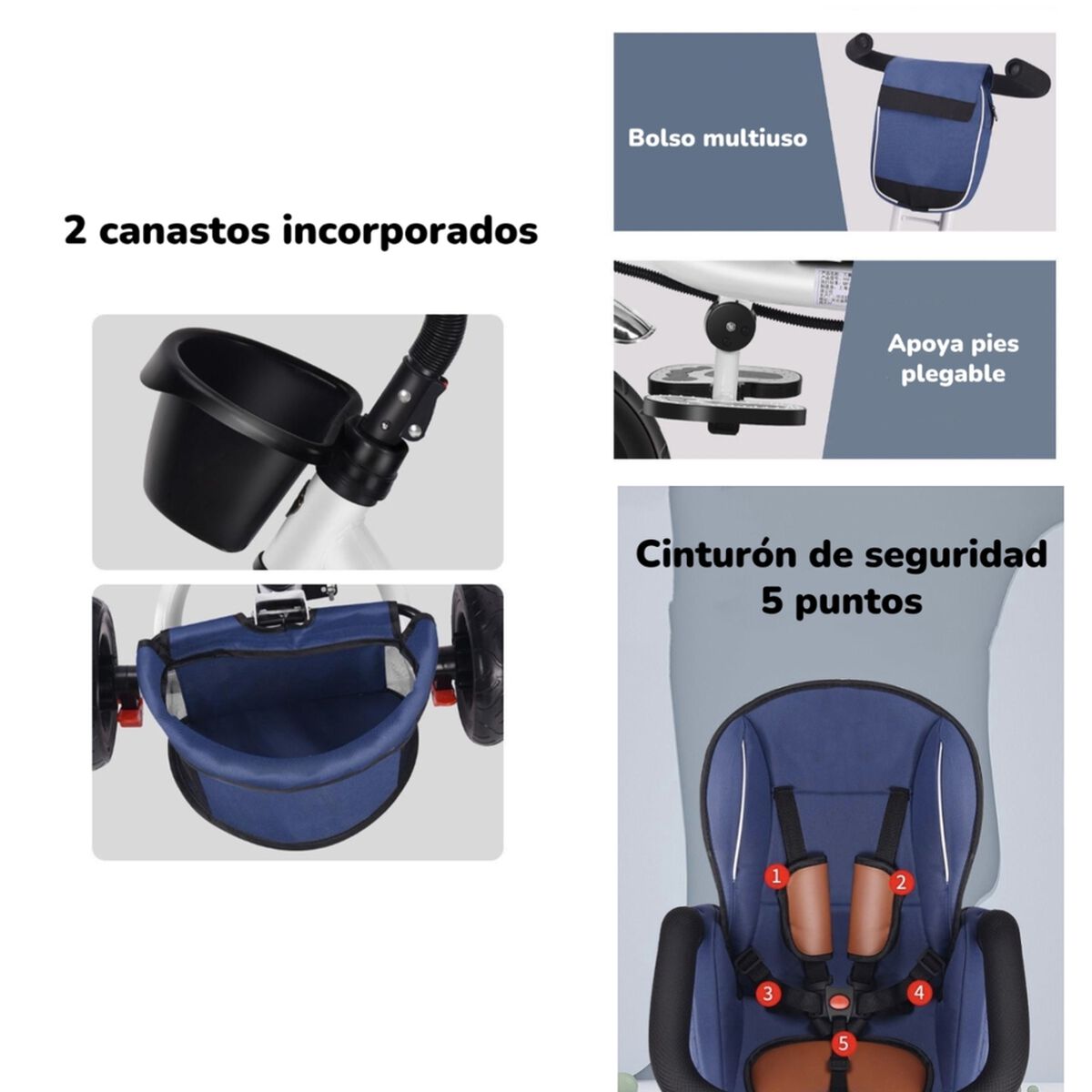 Triciclo Reversible y Plegable con Accesorios Azul Lubabycas
