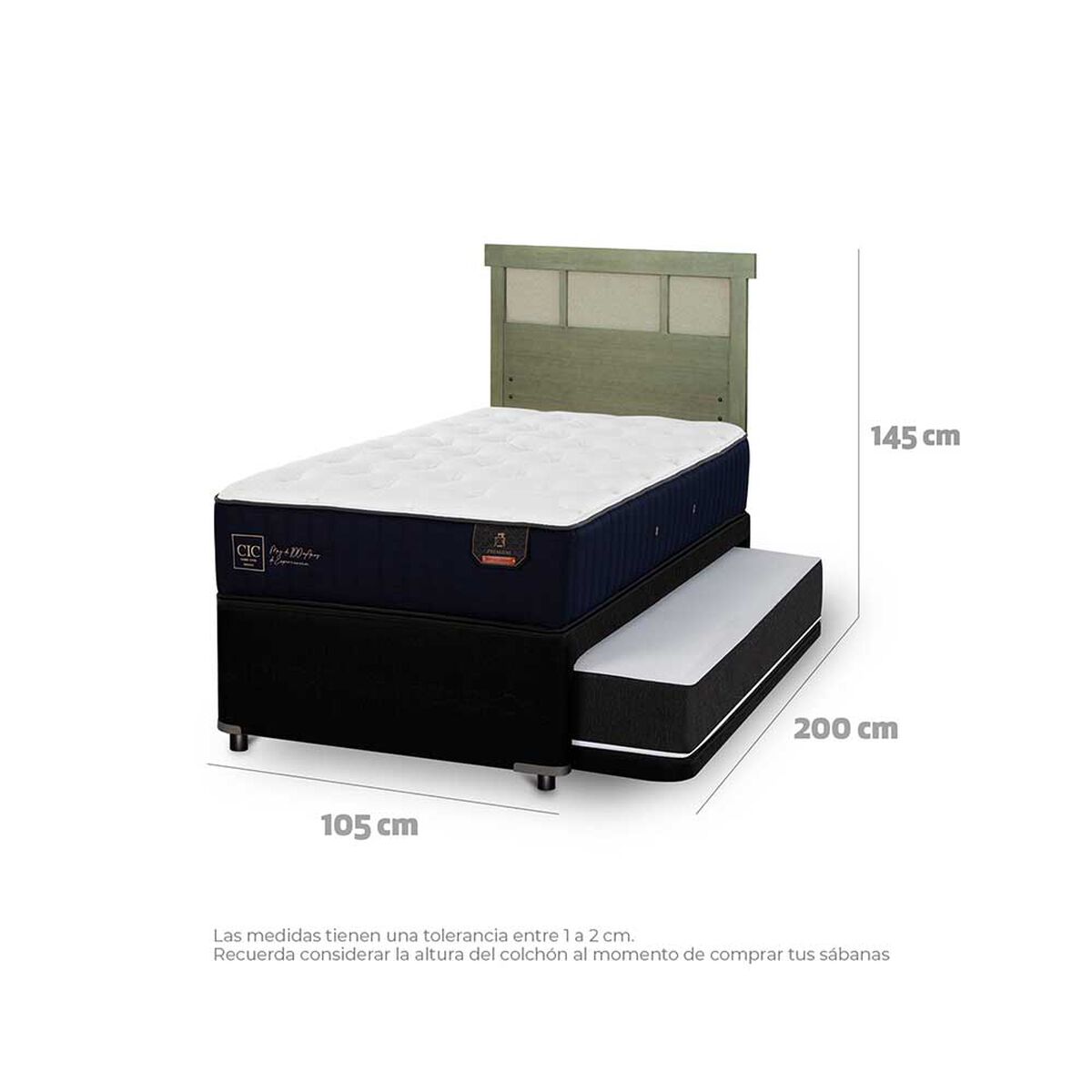 Cama Nido CIC 1,5 Plazas Premium + Respaldo Dublin Olivo