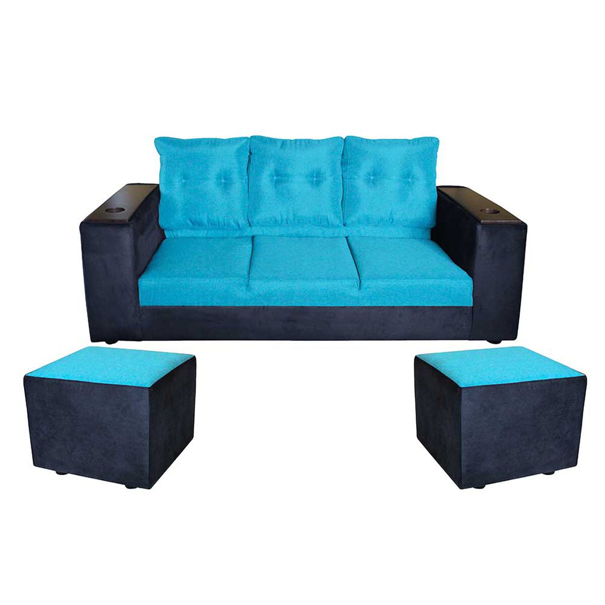 Sof&aacute; Muebles MYM Julietta 3 Cuerpos + Dos Pouf 1 Cuerpo Negro Calipso