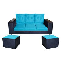 Sofá Muebles MYM Julietta 3 Cuerpos + Dos Pouf 1 Cuerpo Negro Calipso
