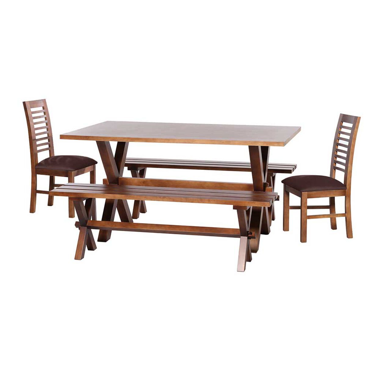 Juego de Comedor Latam Home Sevilla Salamanca 2 Sillas + 2 Bancas Velvet Chocolate