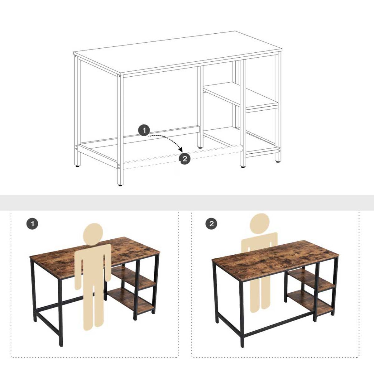 Escritorio Fm Furniture Metalwood Marrón Rústico