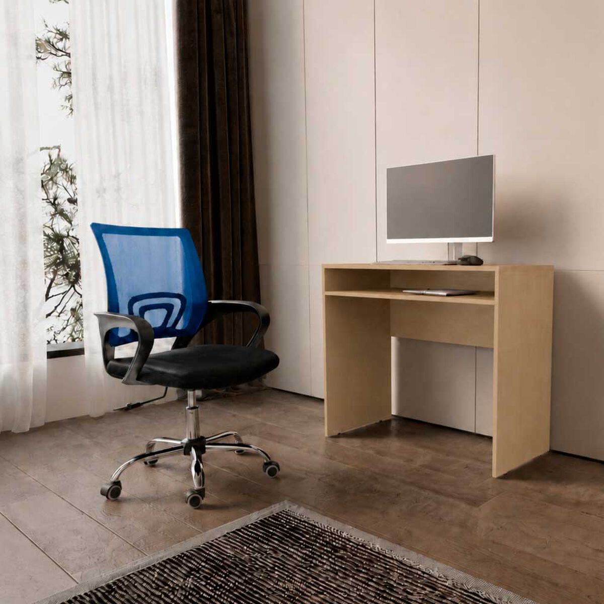 Combo Oficina Escritorio Cartagena + Silla New York Negra y Azul Arthome