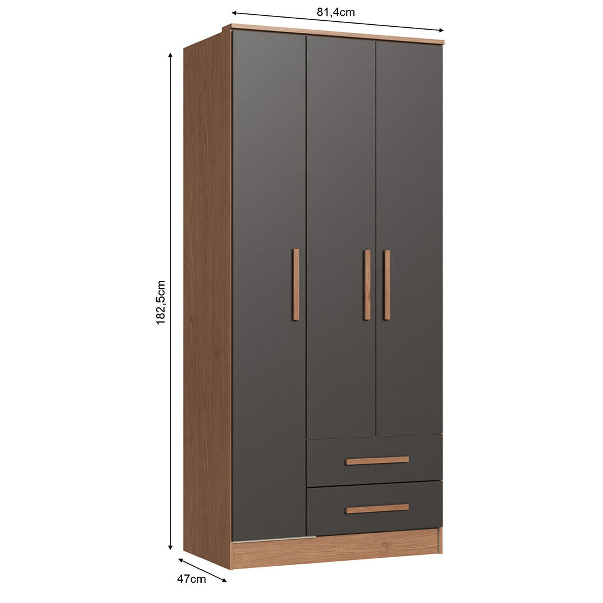 Closet Vekkahome Americano 3 Puertas 2 Cajones Grafito