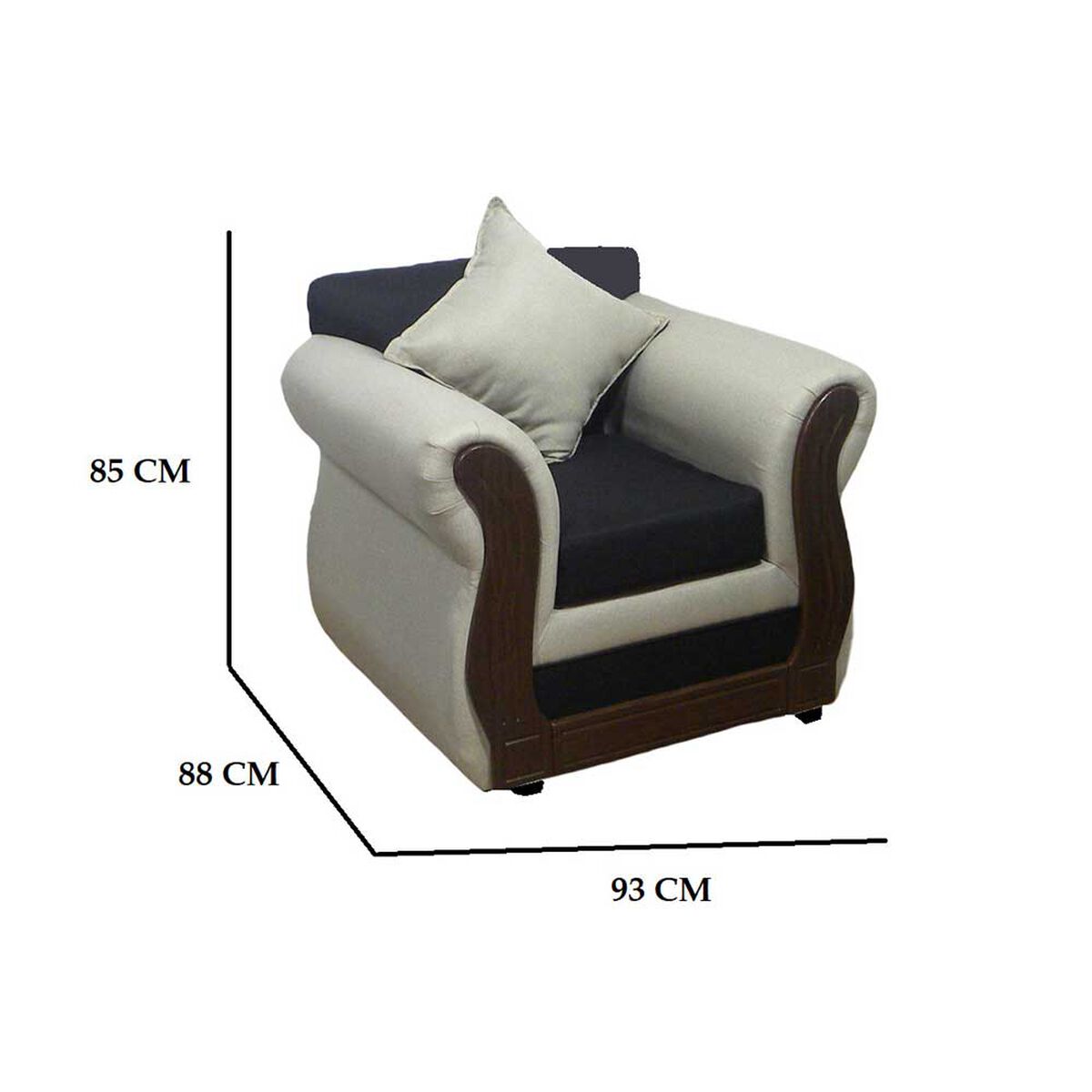 Juego de Living Almore Emilia Sofá 3 Cuepos + Dos Sillones 1 Cuerpo Beige Negro