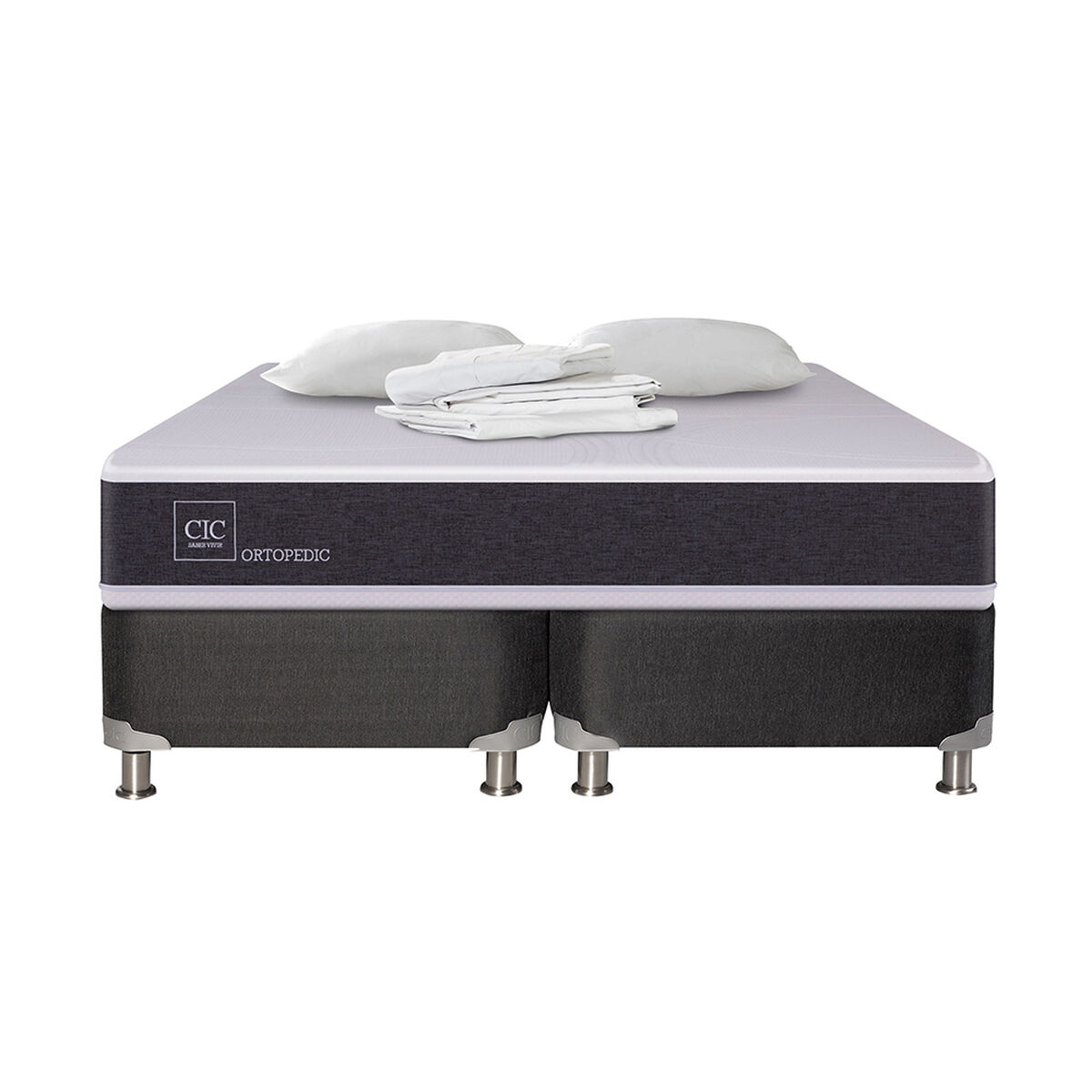 Box Spring CIC Base Dividida King Ortopedic + Almohadas + Sabana