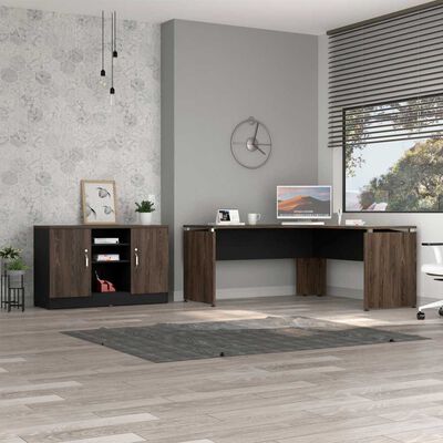 TUHOME Combo Escritotio + Cajonera 2 Puertas TuHome Home Office Negro Soft-Coñac