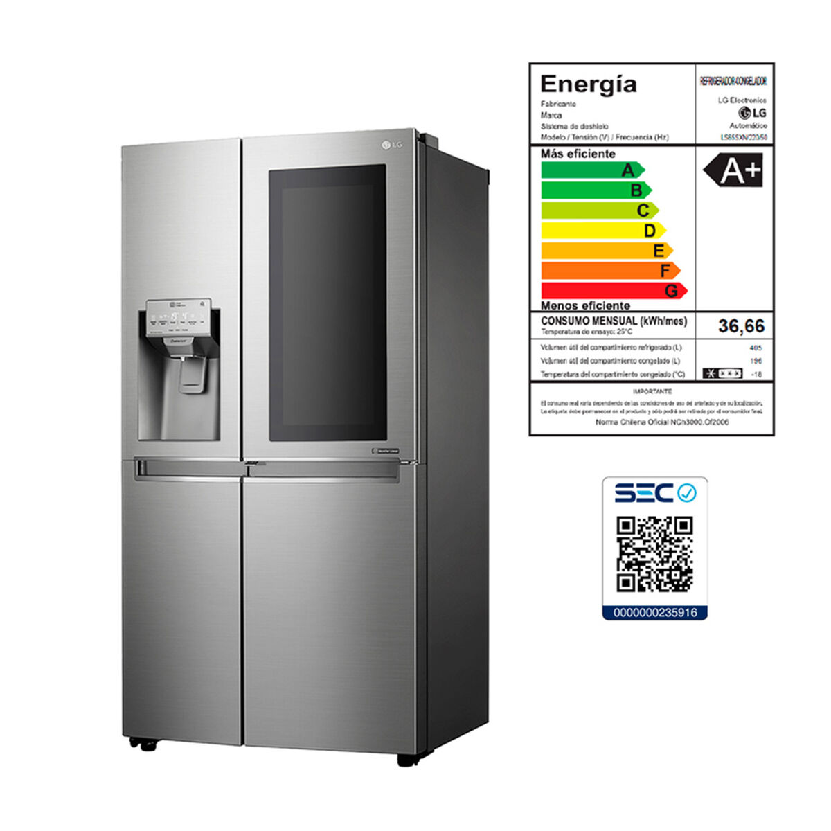 Refrigerador Side By Side LG LS65SXN 601 lts. Instaview Door-in-door