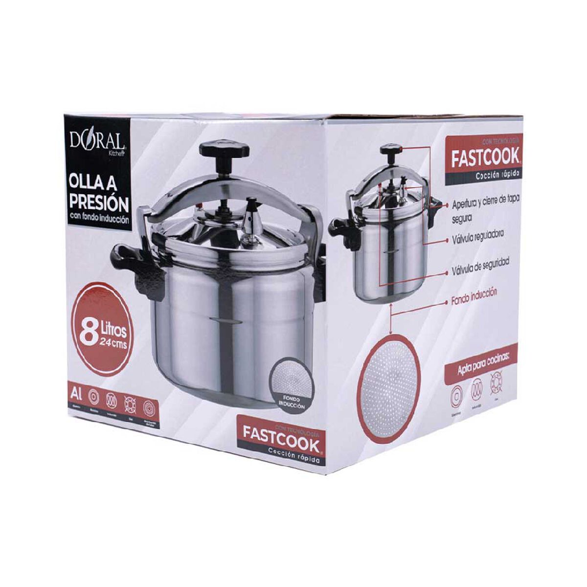 Olla a Presi&oacute;n Doral Inducci&oacute;n 8 Lt Plata