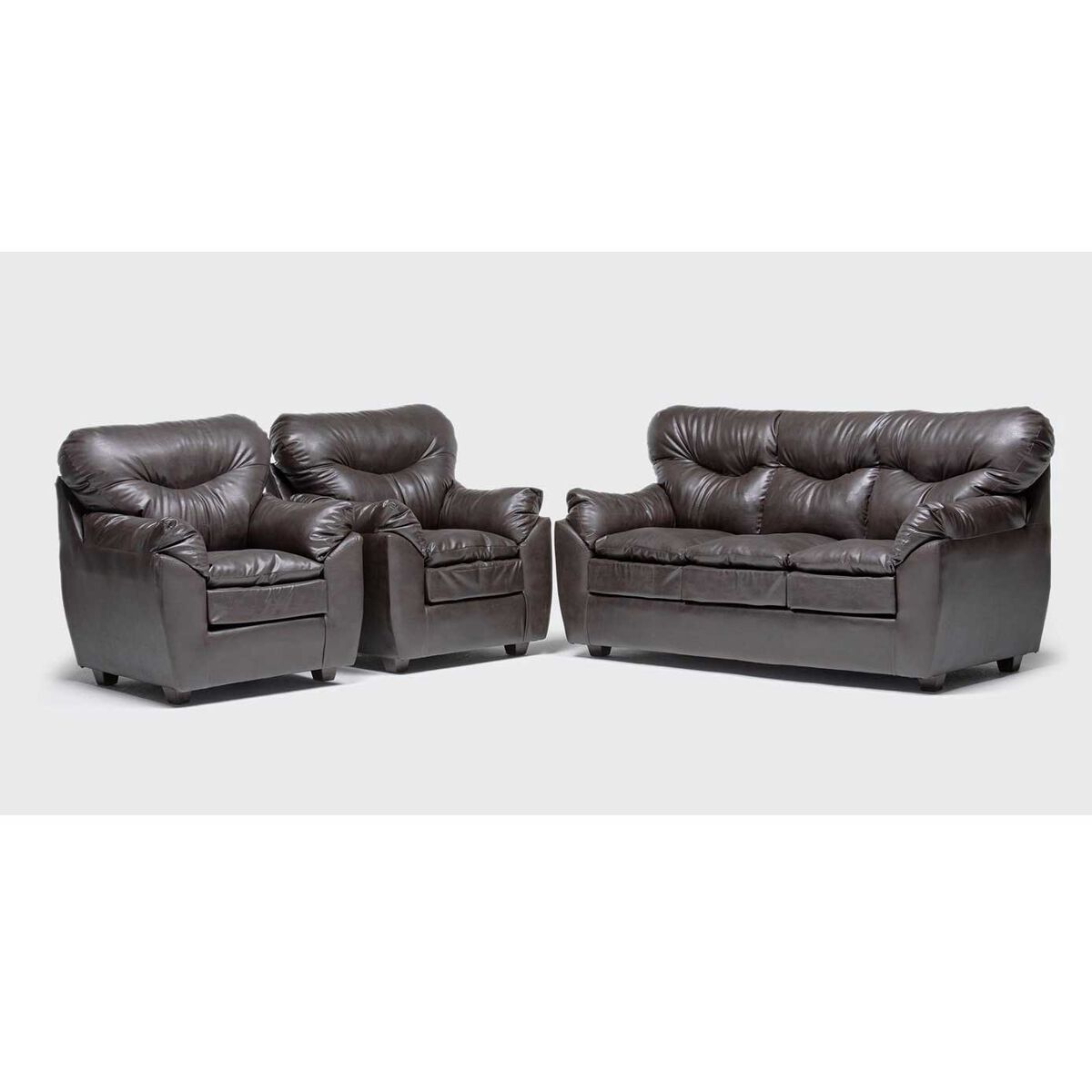 Juego de Living Almore Belén Sofá 3 Cuerpos + Dos Sillones 1 Cuerpo Café