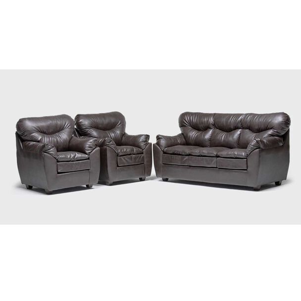 Juego de Living Almore Belén Sofá 3 Cuerpos + Dos Sillones 1 Cuerpo Café