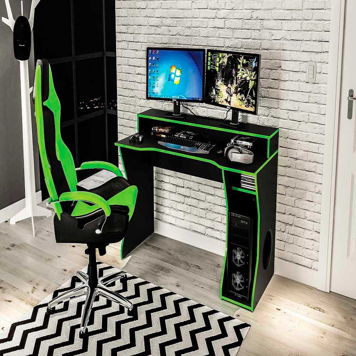 Escritorio Gamer Vekkahome Link Negro Verde