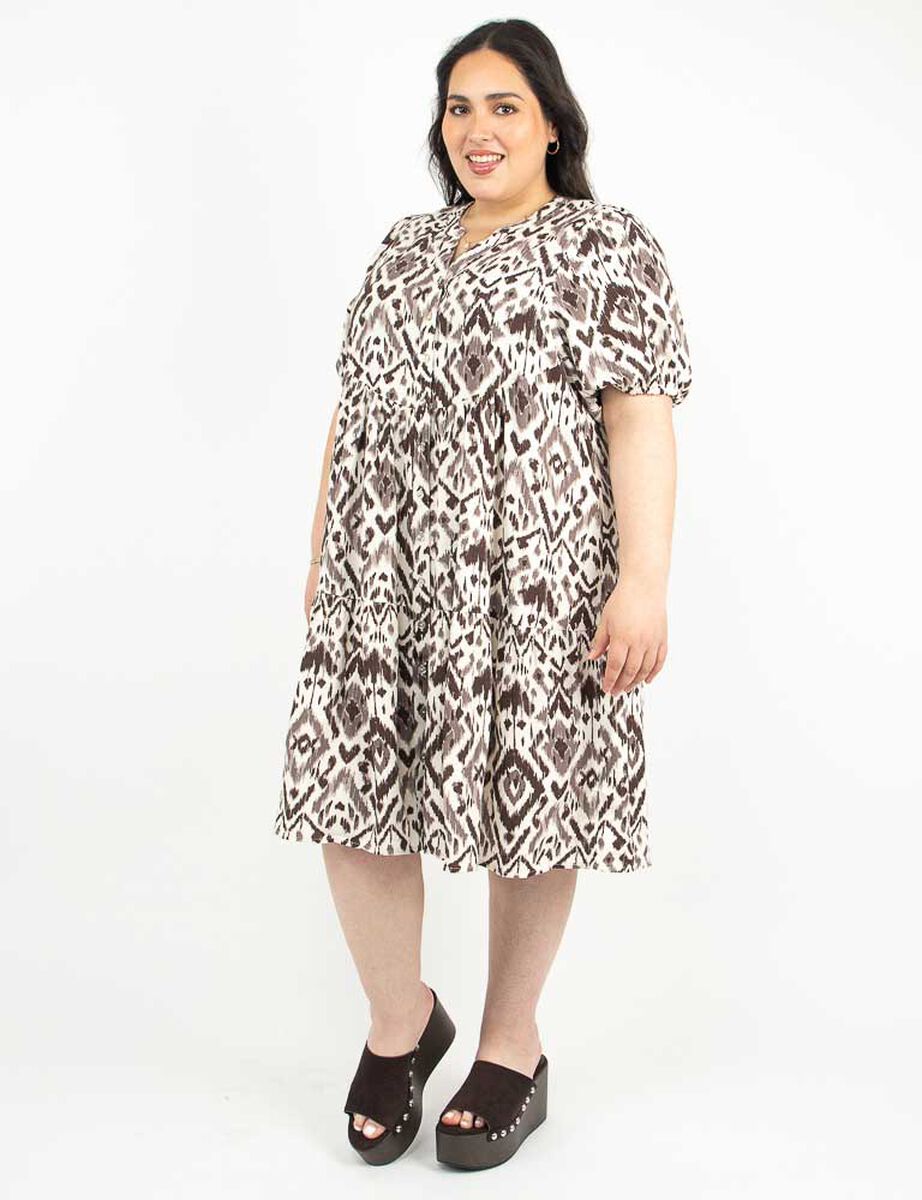 Vestido Midi Estampado Manga Corta Mujer Extralindas