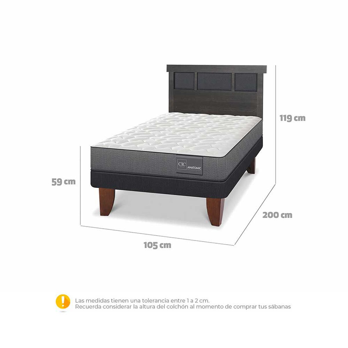 Cama Europea CIC 1,5 Plazas Anatomic + Respaldo Dublin