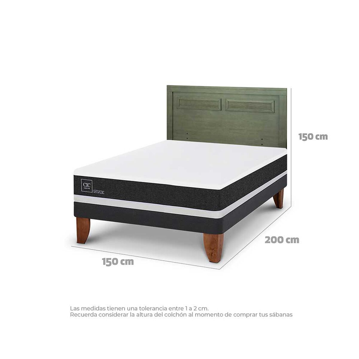 Cama Europea CIC 2 Plazas Ortopedic + Respaldo Milan Olivo