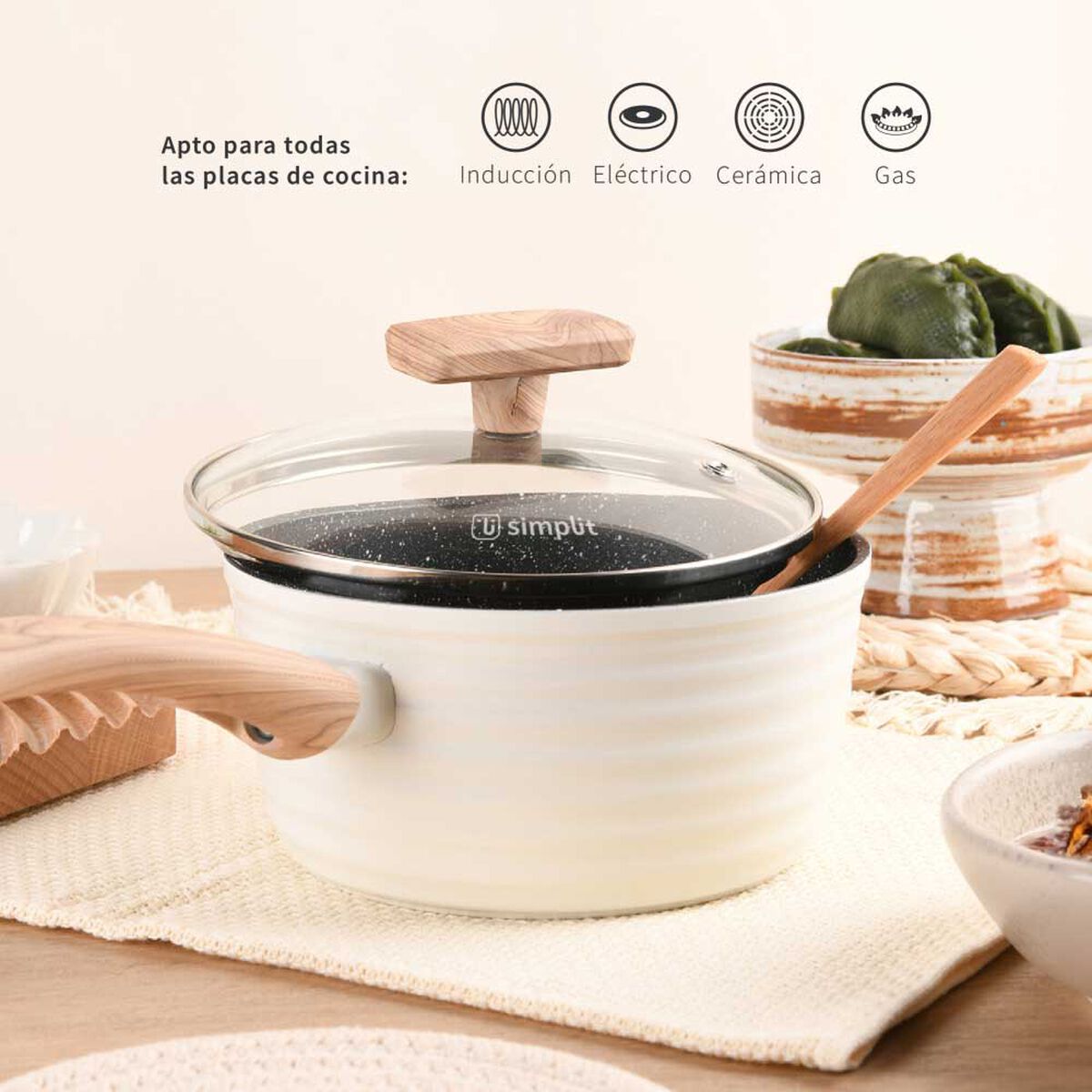 Batería de Cocina Aluminio Forjado Simplit Savannah 9 Piezas Crema