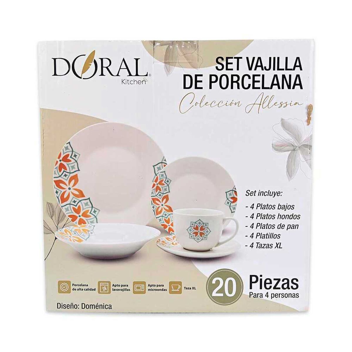 Juego de Vajilla Domenica Doral 20 Piezas