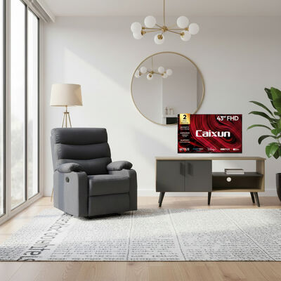 Combo Bergere Casanova Bark Gris Oscuro + Rack TV Mademovel Catar Miel Grafito + Smart TV LED 43" Caixun FHD Google TV C43V1FG