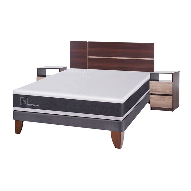 Cama Europea CIC 2 Plazas Ortopedic + Respaldo + 2 Veladores