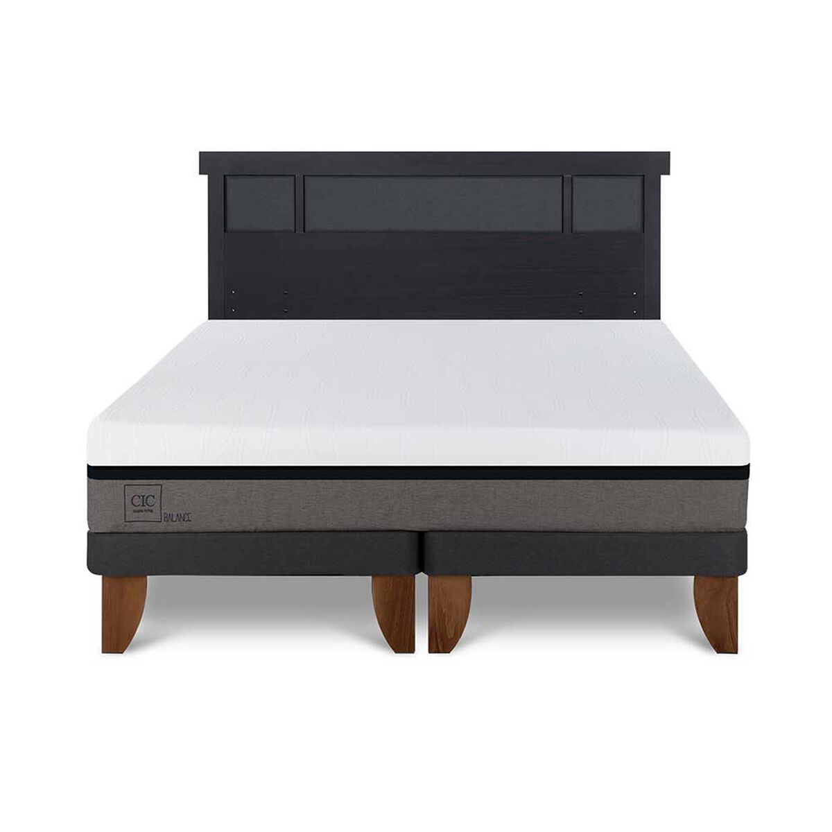 Cama Europea CIC Base Dividida 2 Plazas Balance + Respaldo Dublin Negro