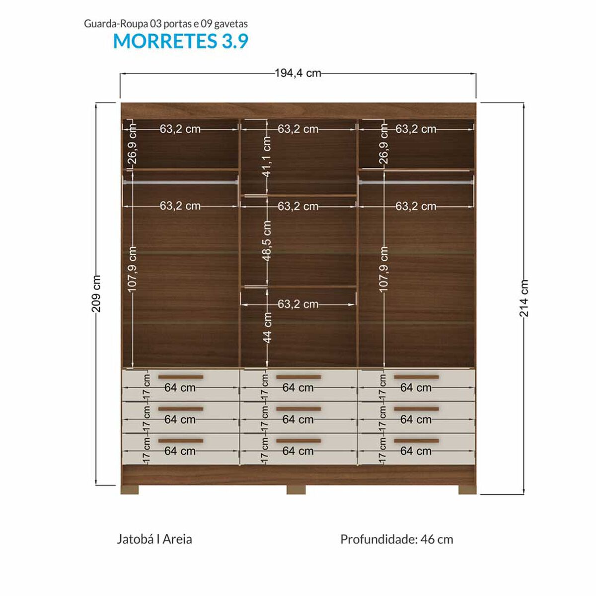 Clóset Onessta Morretes 3 Puertas 9 Cajones Arena