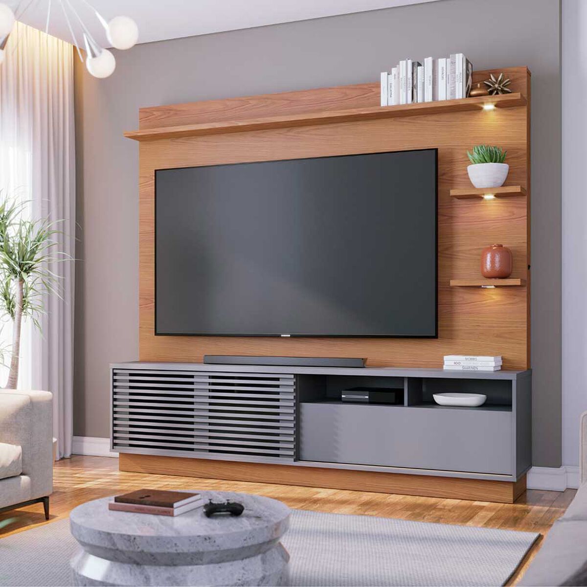 Home Tv Onessta Campeche Hasta 70" Freijo Cinza