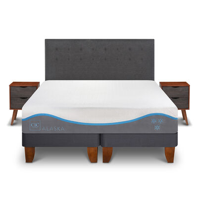 Cama Europea CIC Base Dividida King Alaska + Respaldo + 2 Veladores