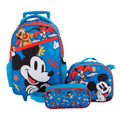 Pack Mochila con Ruedas, Estuche y Lonchera Mickey