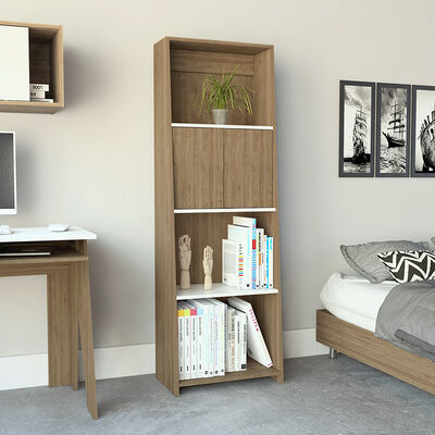 Biblioteca Note 1,60 Cm  2 Puertas - Blanco Hg / Miel