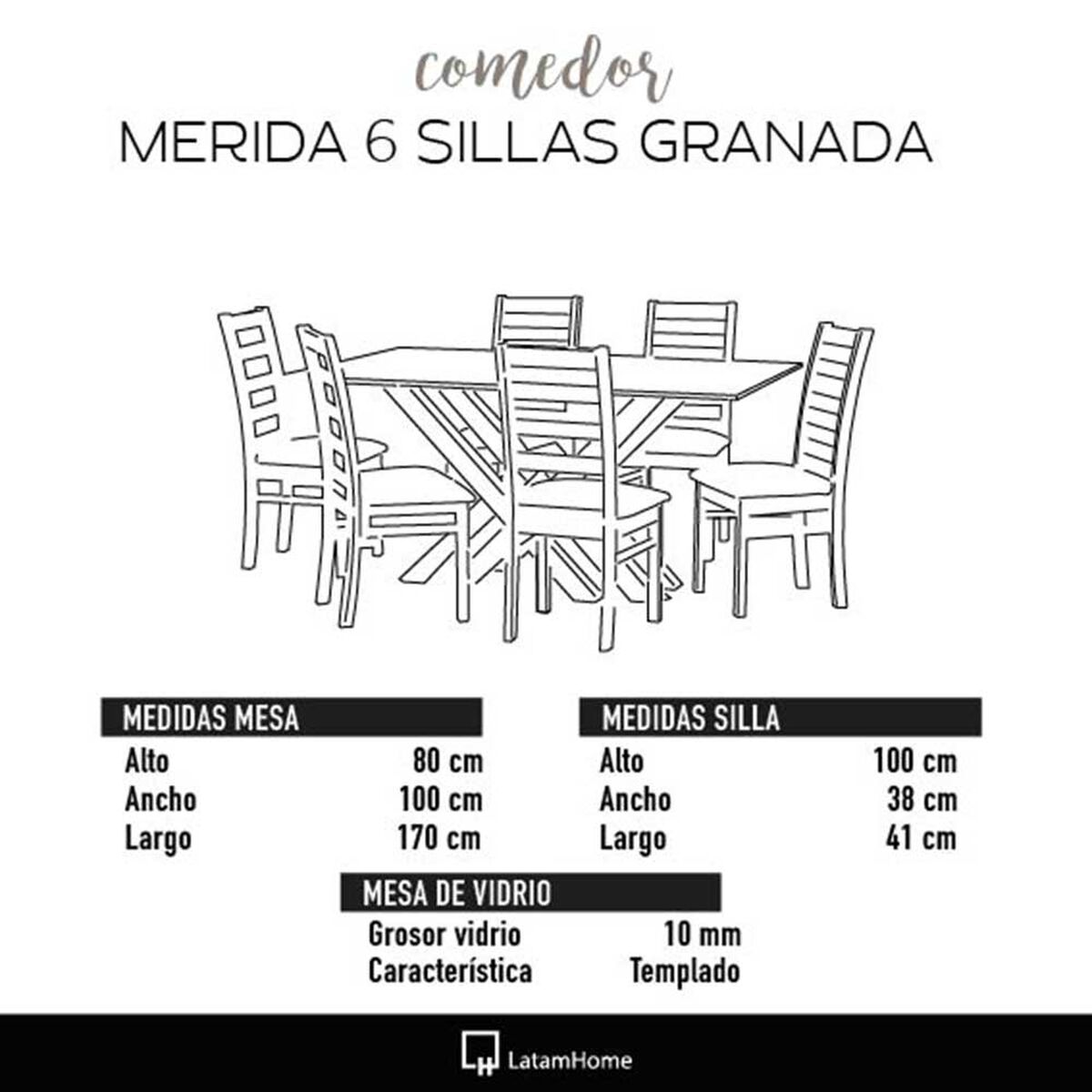Juego de Comedor Latam Home Merida 6 Sillas Negro
