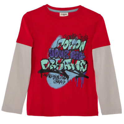 Polera Estampada Manga Larga de Algodón Niño Chess