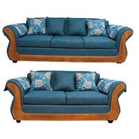 Juego de Living Almore Irlanda Sofá 3 Cuerpos + Sofá 2 Cuerpos Azul