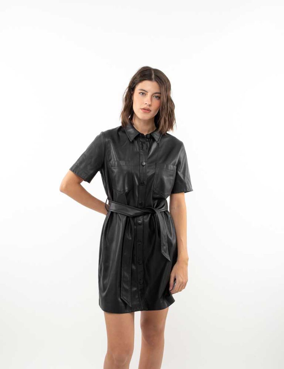 Vestido Corto Ecocuero Manga Corta Mujer Zibel