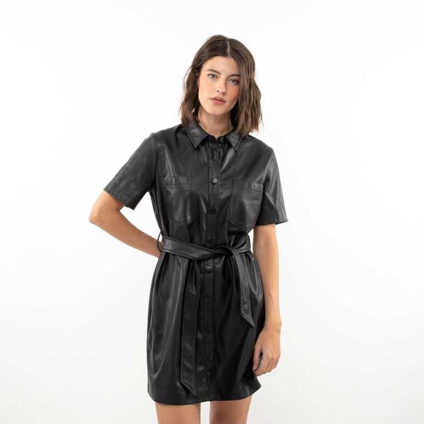 Vestido Corto Ecocuero Manga Corta Mujer Zibel