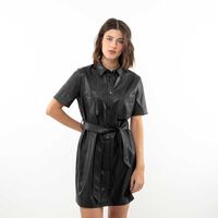 Vestido Corto Ecocuero Manga Corta Mujer Zibel Negro