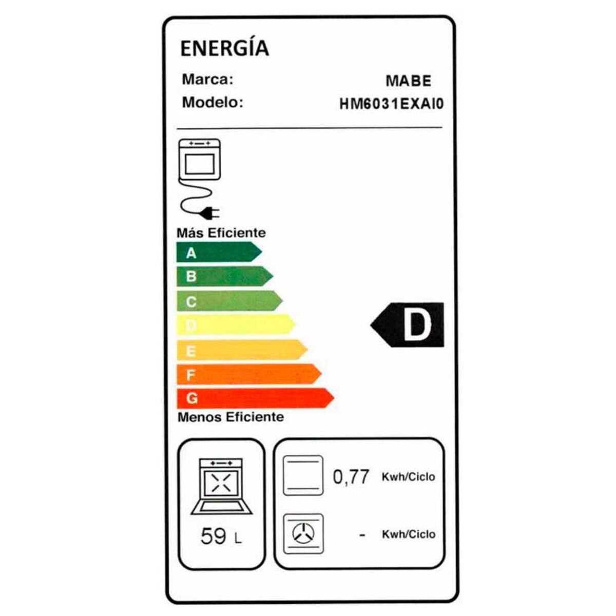 Horno Empotrable Eléctrico Mabe HM6031EXAI0 59 lts.