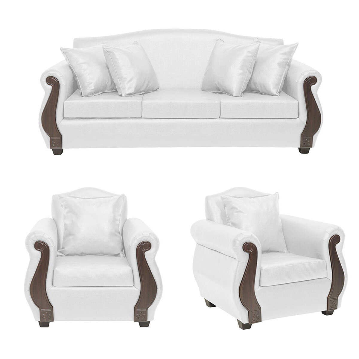 Juego de Living Innovamuebles New Bugambilia Sofá 3 Cuerpos + Dos Sillones 1 Cuerpo Blanco