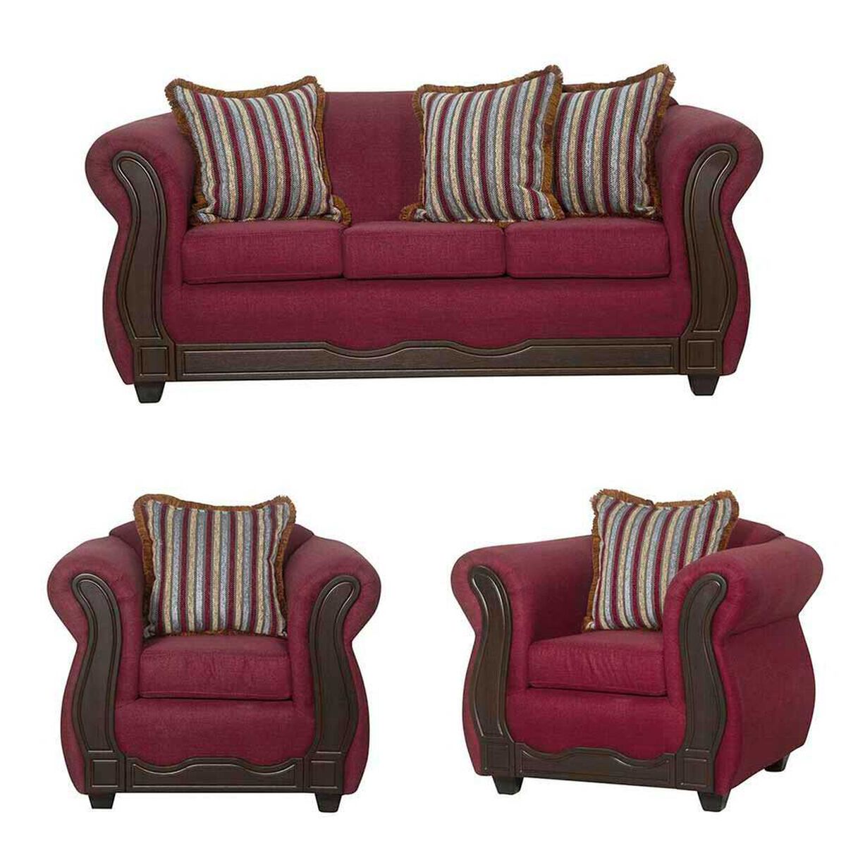 Juego de Living Black Factory Sofia Sof&aacute; 3 Cuerpos + Dos Sillones 1 Cuerpo Burdeo