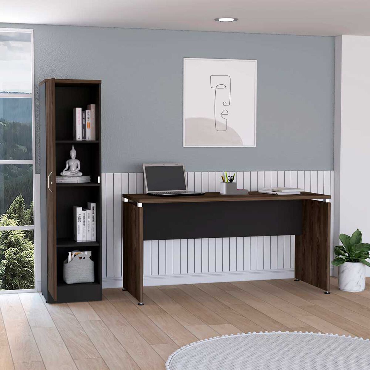 Combo Escritotio + Biblioteca 1 Puerta TuHome Home Office Negro Soft-Co&ntilde;ac