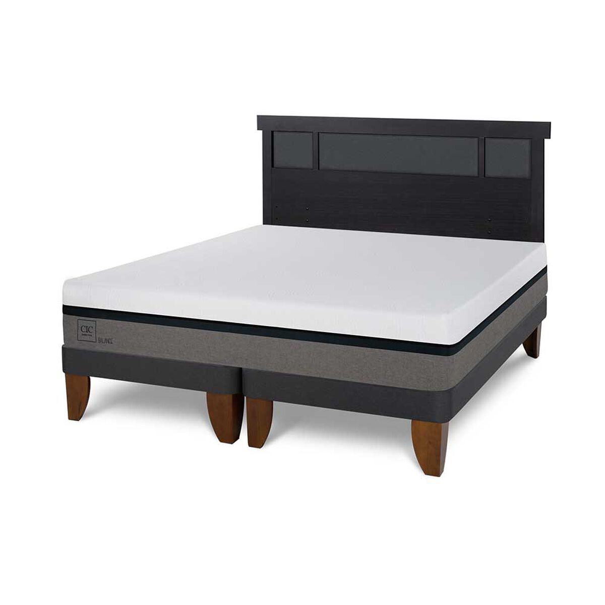 Cama Europea CIC Base Dividida 2 Plazas Balance + Respaldo Dublin Negro