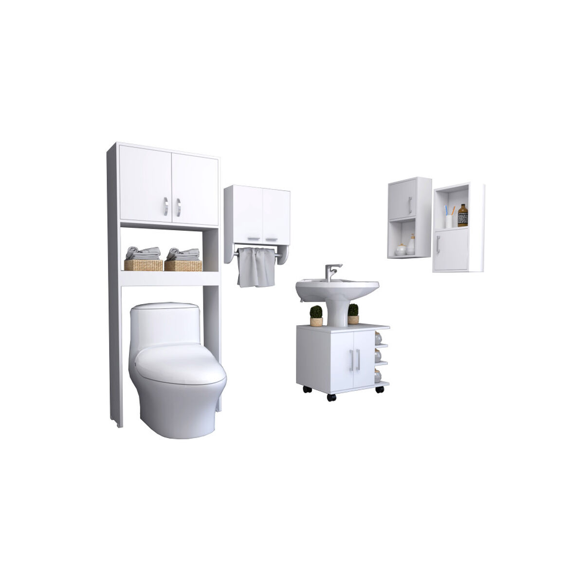 Botiquín Bath 28 + Base Lavamanos + Estante Wc + Auxiliar TuHome BigBath Blanco