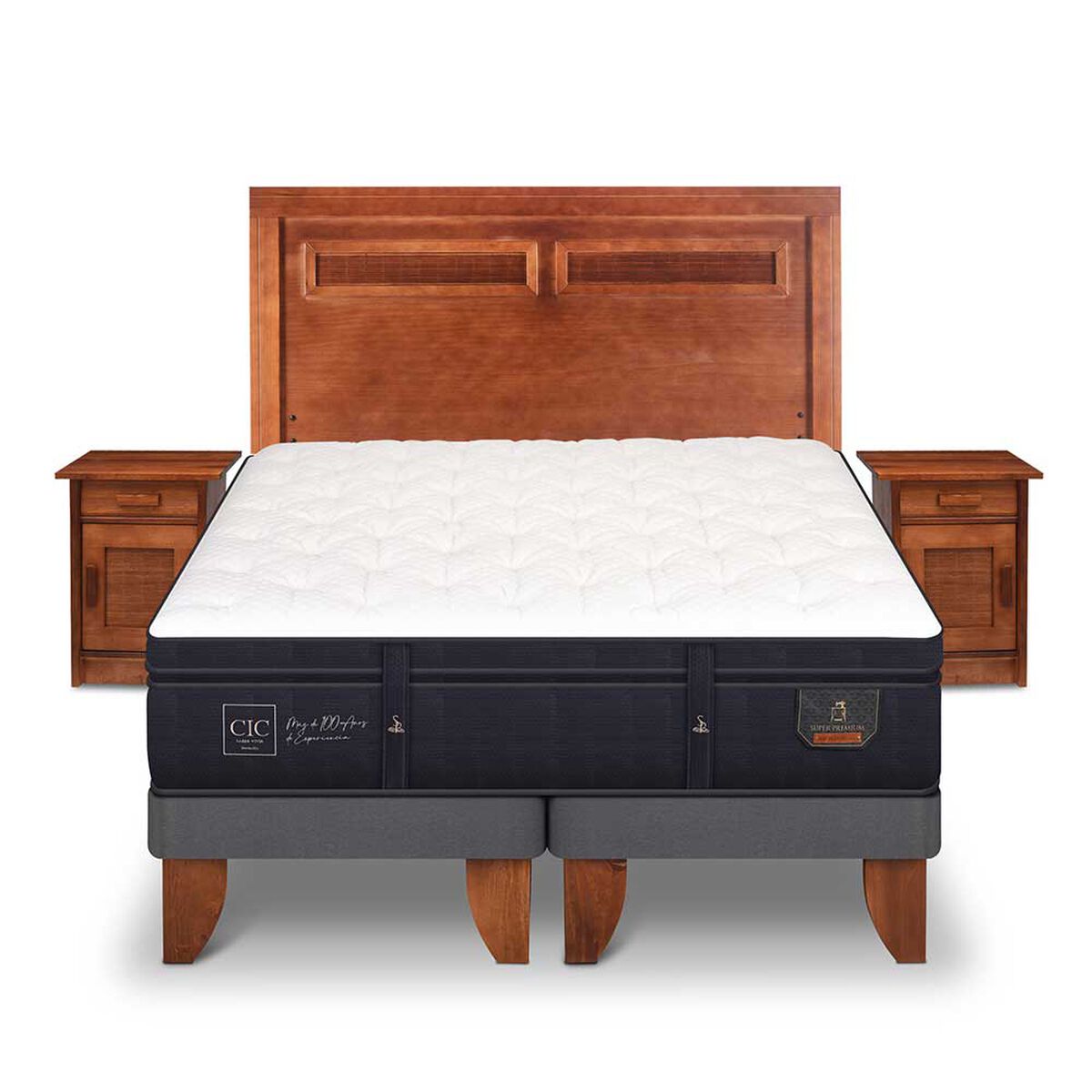 Cama Europea CIC Base Dividida King S&uacute;per Premium + Respaldo + Veladores