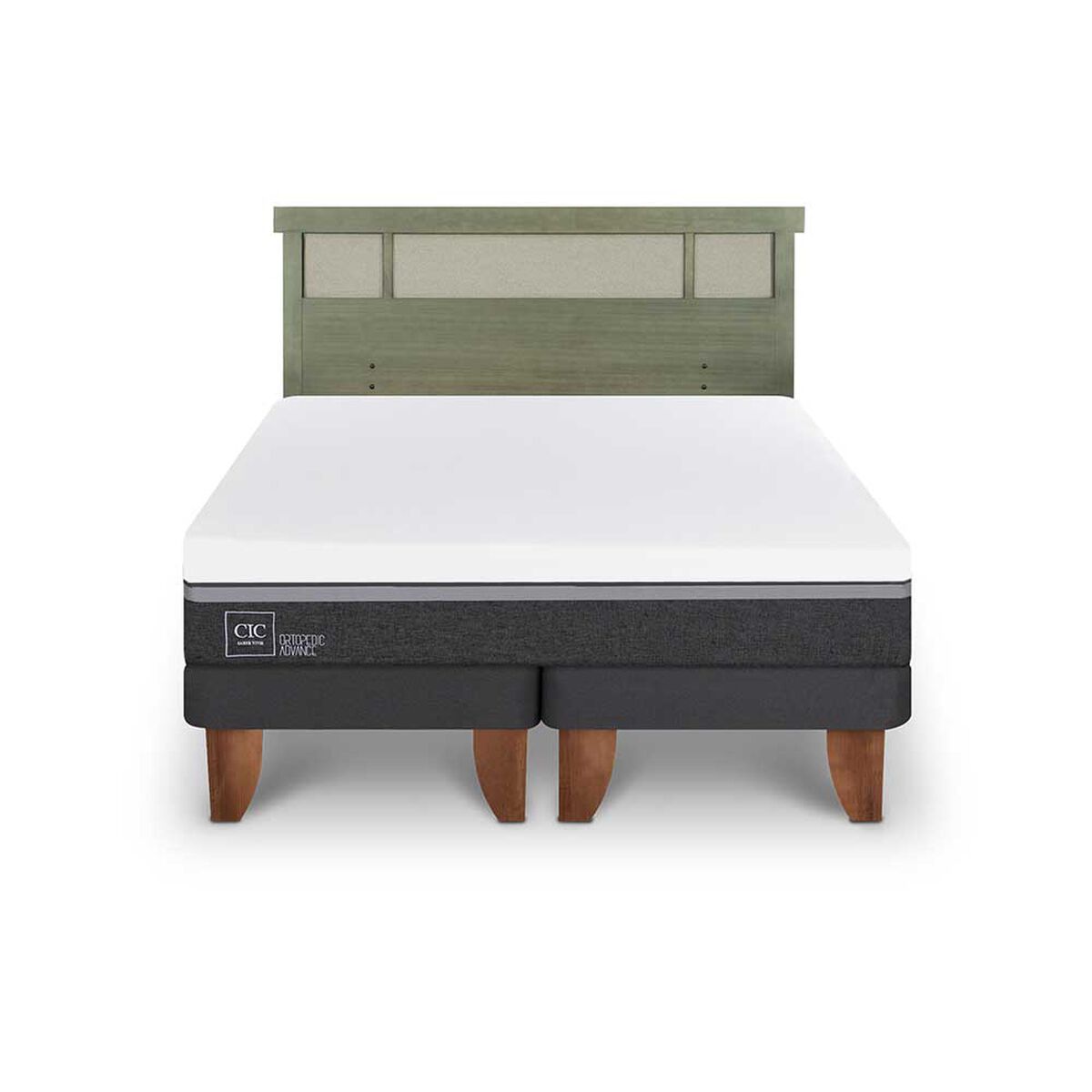 Cama Europea CIC Base Dividida King Ortopedic Advance + Respaldo Dublin Olivo