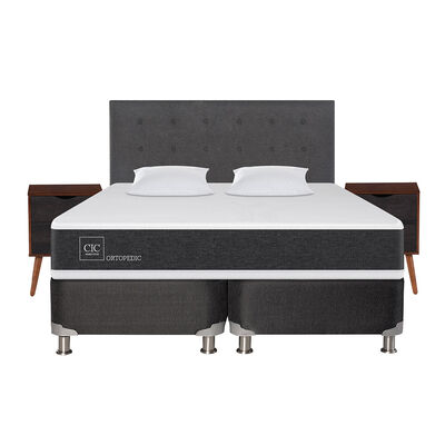 Box Spring CIC 2 plazas New Ortopedic + Respaldo + Velador + Almohada Eufrates