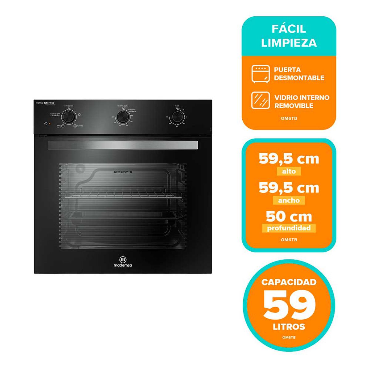 Horno Empotrable Mademsa OM6TB 59 L Negro