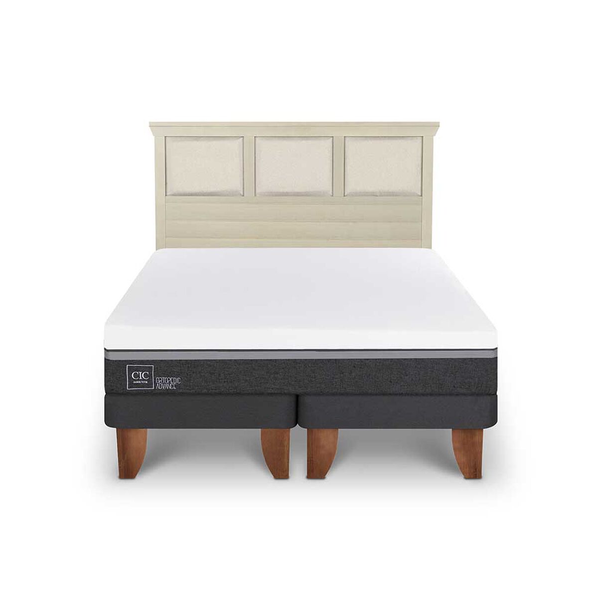 Cama Europea CIC Base Dividida 2 Plazas Ortopedic Advance + Respaldo Torino Alpino