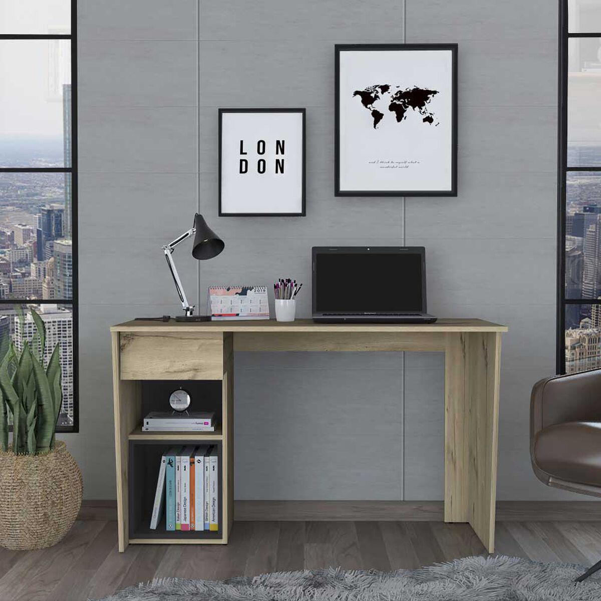 Escritorio Recto TuHome Berlin 1 Cajón Duna Plomo